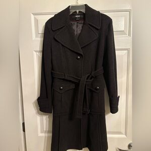 DKNY Black Wool Trench Coat